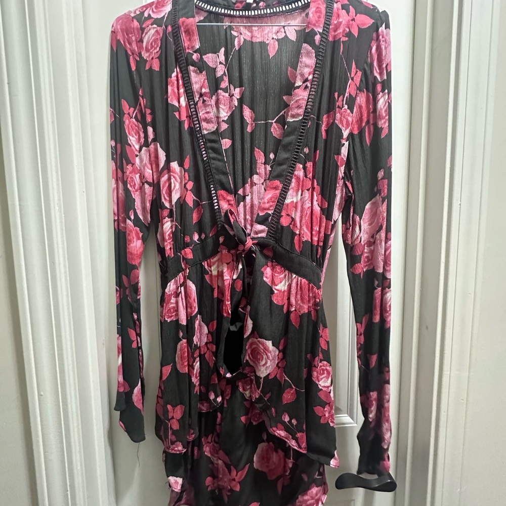 Floral Black and Pink Women's Romper